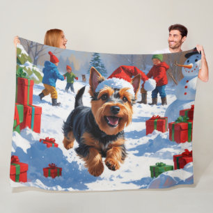 Schotse Terrier Rent Sneeuw met Kerstmuts Fleece Deken