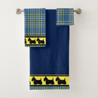 Schotse Terrier/rode halsband/blauwe plaid/border Bad Handdoek