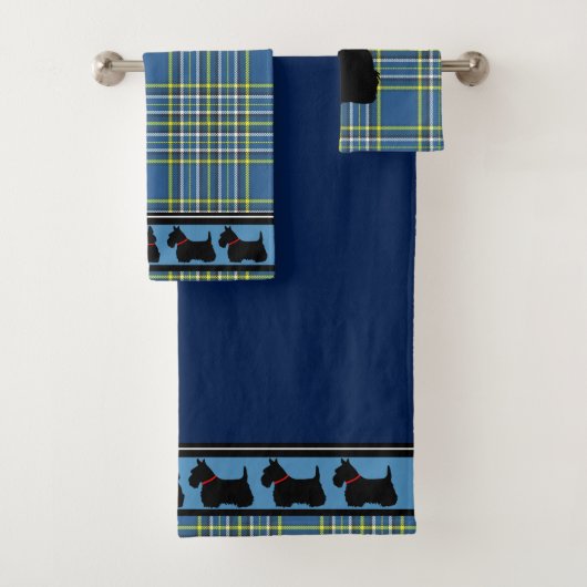 Schotse Terrier/rode halsband/blauwe vleid/grens Bad Handdoek (Insitu)