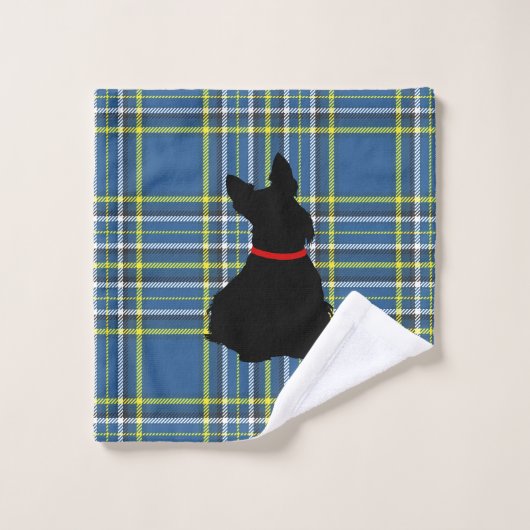 Schotse Terrier/rode halsband/blauwe vleid/grens Bad Handdoek (Wasdoekje)