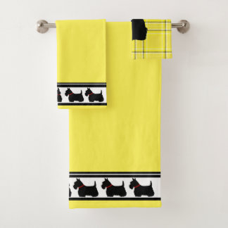 Schotse Terrier/rode halsband/gele plaid/border Bad Handdoek