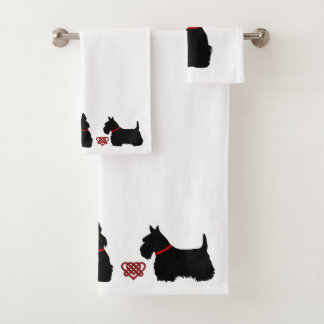 Schotse Terrier/rode halsband/rood Celtisch hart Bad Handdoek