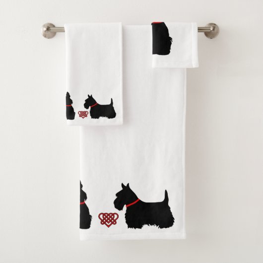 Schotse Terrier/rode halsband/rood Celtisch hart Bad Handdoek (Insitu)