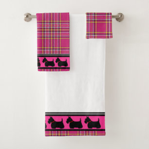 Schotse Terrier/rode halsband/roze plooirok/border Bad Handdoek
