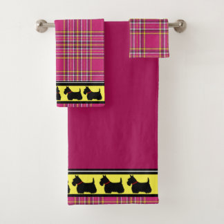 Schotse Terrier/rode halsband/roze plooirok/border Bad Handdoek