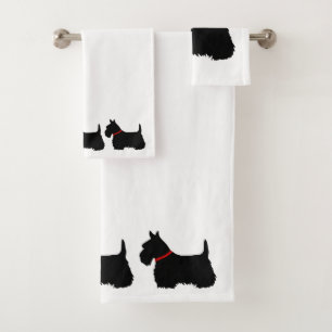 Schotse Terrier/rode halsband/wit - kies eigen kle Bad Handdoek