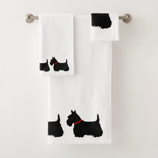 Schotse Terrier/rode halsband/wit - kies eigen kle Bad Handdoek (Insitu)