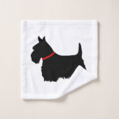 Schotse Terrier/rode halsband/wit - kies eigen kle Bad Handdoek (Wasdoekje)