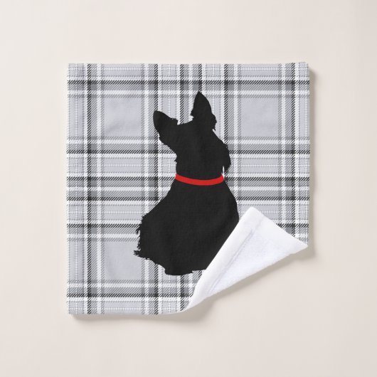 Schotse Terrier/rode halsband/wit - lt grijs gipsp Bad Handdoek (Wasdoekje)