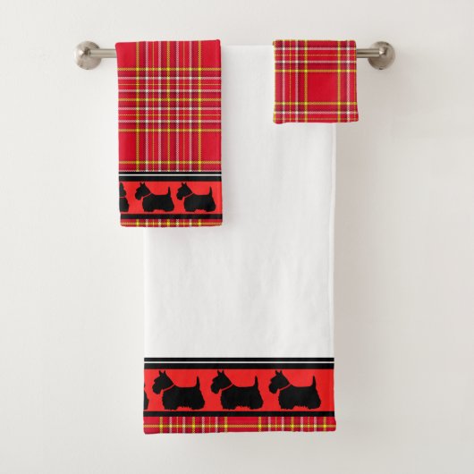Schotse Terriër/rode kraag/rode plaid/rand Bad Handdoek (Insitu)