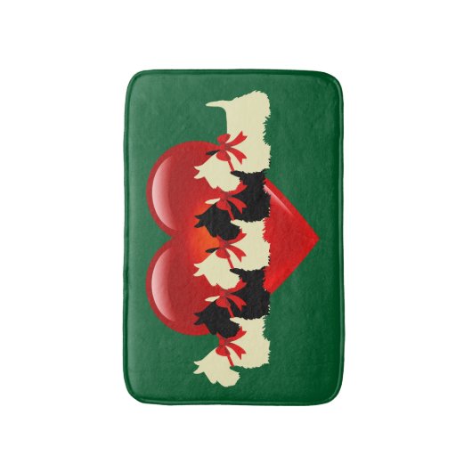 Schotse Terriër/rood hart/Kelly/Ierse groen Badmat (Voorkant Verticaal)