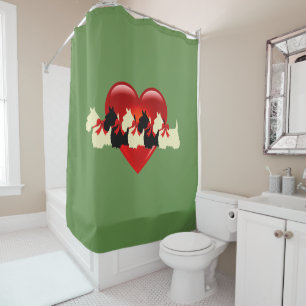 Schotse Terrier/rood hart/Sage/Zazzle groene plaid Douchegordijn