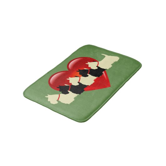 Schotse terrier/rood hart/Sage/Zzzle green Badmat (Gekanteld)