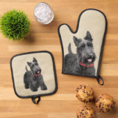 Schotse Terrier Schilderen Zwarte Originele Hond A Ovenwant & Pannenlap Set (Top down)