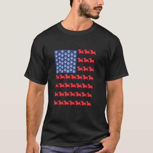 Schotse Terriër Scottie Amerikaanse vlag 4th van j T-shirt (Voorkant)
