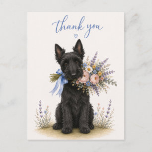 Schotse Terrier Scottie Bloemenboeket Bedankt Briefkaart