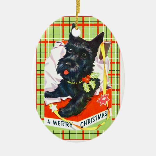 Schotse Terriër Scottie Dog met cadeau en plaid Keramisch Ornament (Voorkant)