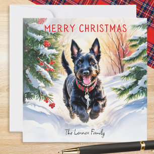 Schotse Terrier Scottie Hond In Sneeuw Kerstmis Feestdagenkaart