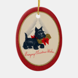 Schotse Terriër Scottie Hond met cadeau en boom Keramisch Ornament