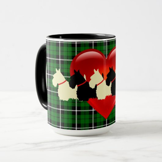 Schotse Terriër silhouet, eilandgroeide plaid Mok (Voorkant links)