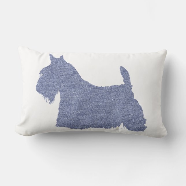 Schotse Terriër Silhouet in Denim Kussen (Voorkant)