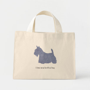 Schotse Terriër Silhouet in Denim Mini Tote Bag