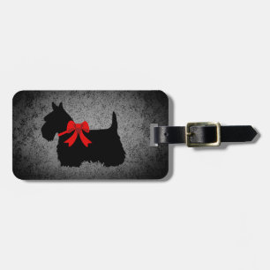 Schotse Terrier, silhouet, strik, graniet zilver Bagagelabel