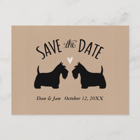 Schotse Terrier Silhouetten Bruiloft Save the Date Aankondigingskaart (Voorkant)