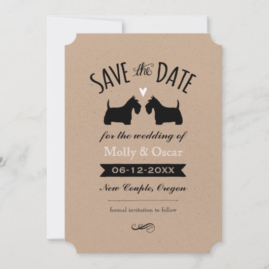 Schotse Terriër Silhouetten Huwelijk Bewaar de Dat Save The Date (Voorkant)