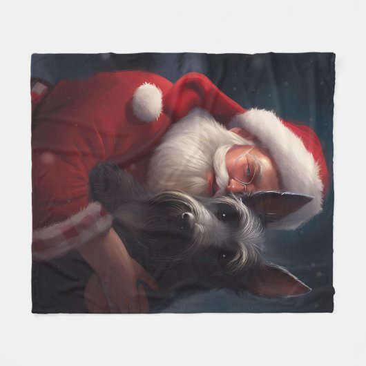 Schotse Terriër Sinterklaas Feestelijke Kerstmis Fleece Deken (Voorkant (Horizontaal))