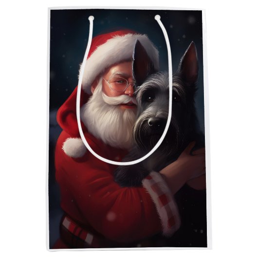 Schotse Terriër Sinterklaas Feestelijke Kerstmis Medium Cadeauzakje (Voorkant)
