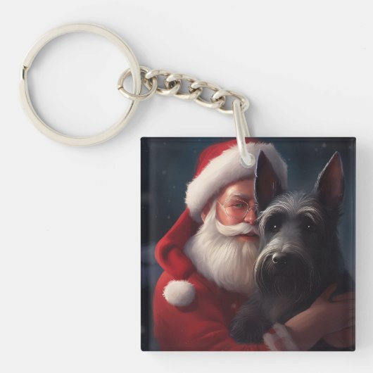 Schotse Terriër Sinterklaas Feestelijke Kerstmis Sleutelhanger (Voorkant)