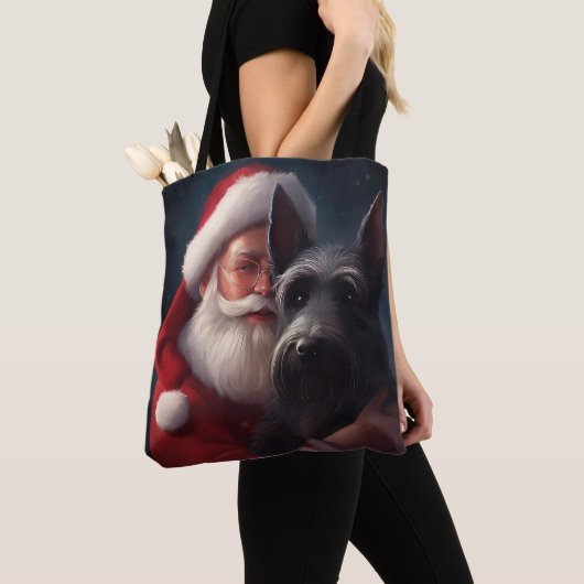 Schotse Terriër Sinterklaas Feestelijke Kerstmis Tote Bag (Dichtbij)