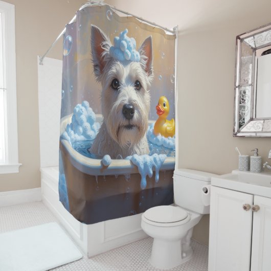 Schotse Terrier Slordige Slaap Mop Moppig Douchegordijn (In situ)