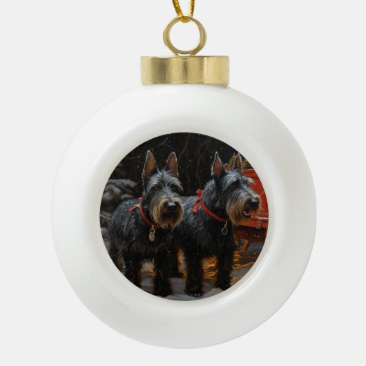 Schotse Terrier Sneeuw Slede Kerst Decoratie (Voorkant)