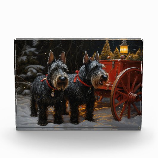 Schotse Terrier Sneeuw Slede Kerst Decoratie Fotoblokken (Voorkant)