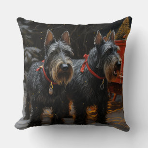 Schotse Terrier Sneeuw Slede Kerst Decoratie Kussen