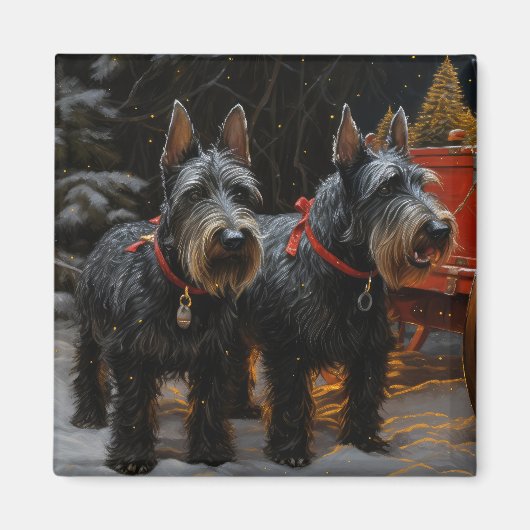 Schotse Terrier Sneeuw Slede Kerst Decoratie Magneet (Voorkant)