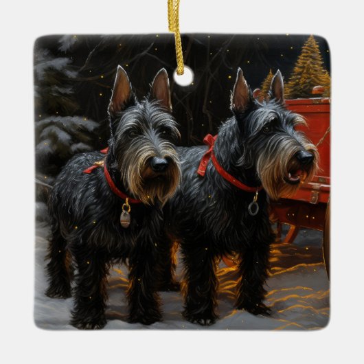 Schotse Terrier Sneeuw Slede Kerstmis Decoratie (Voorkant)