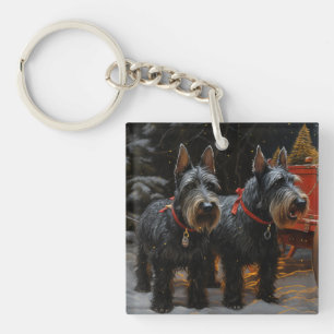Schotse Terrier Sneeuwige slee Kerstmis decoratie  Sleutelhanger