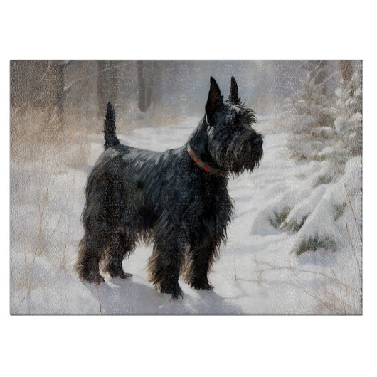 Schotse Terrier Sneeuwt het maar Neer Kerstmis Snijplank (Voorkant)