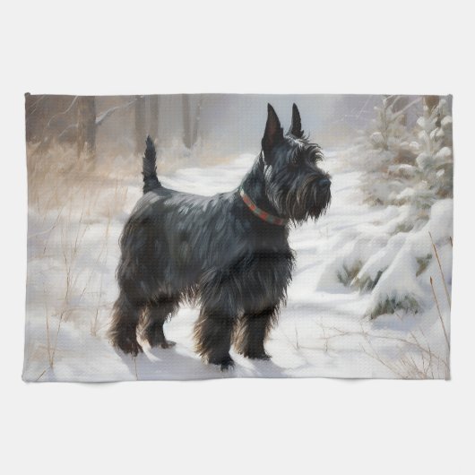 Schotse Terrier Sneeuwt het maar Neer Kerstmis Theedoek (Horizontaal)
