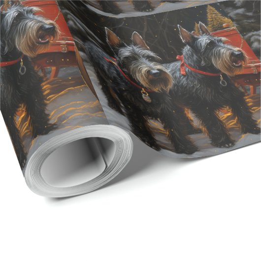 Schotse Terriër Snowy Sleigh Kerst Decor Cadeaupapier (Rol Hoek)
