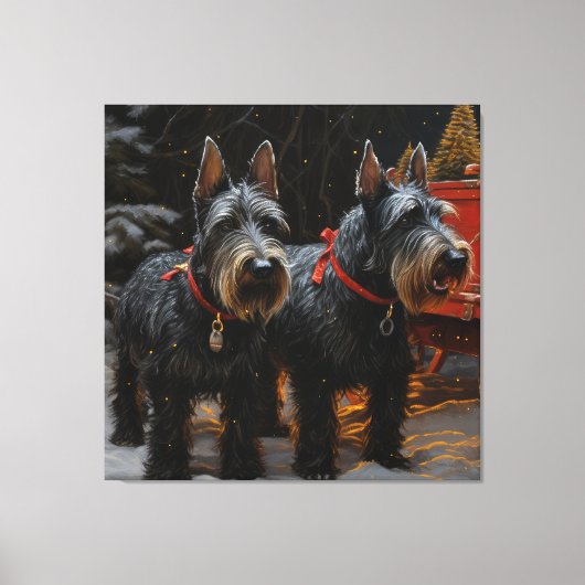 Schotse Terriër Snowy Sleigh Kerst Decor Canvas Afdruk (Voorkant)