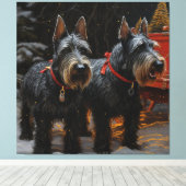 Schotse Terriër Snowy Sleigh Kerst Decor Canvas Afdruk (Insitu (Houten vloer))