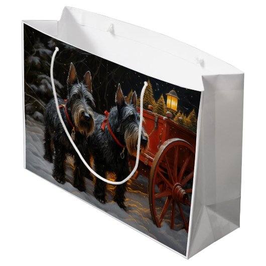 Schotse Terriër Snowy Sleigh Kerst Decor Groot Cadeauzakje (Achterkant Gekanteld)