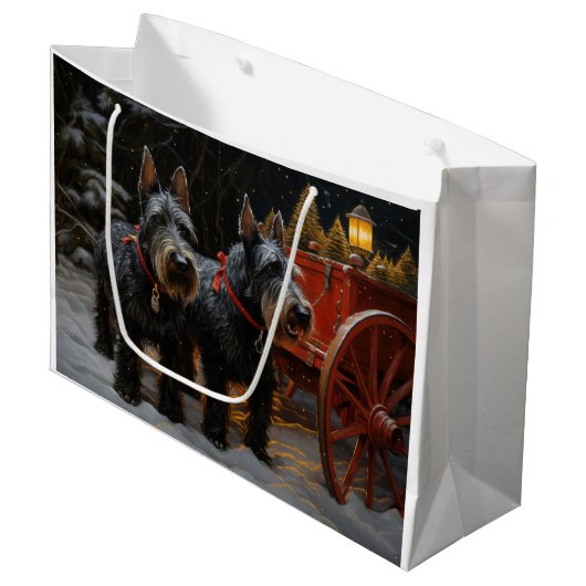 Schotse Terriër Snowy Sleigh Kerst Decor Groot Cadeauzakje (Voorkant Gekanteld)