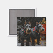 Schotse Terriër Snowy Sleigh Kerst Decor Magneet (Voorkant / Achterkant)