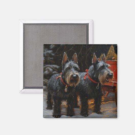 Schotse Terriër Snowy Sleigh Kerst Decor Magneet (Voorkant / Achterkant)
