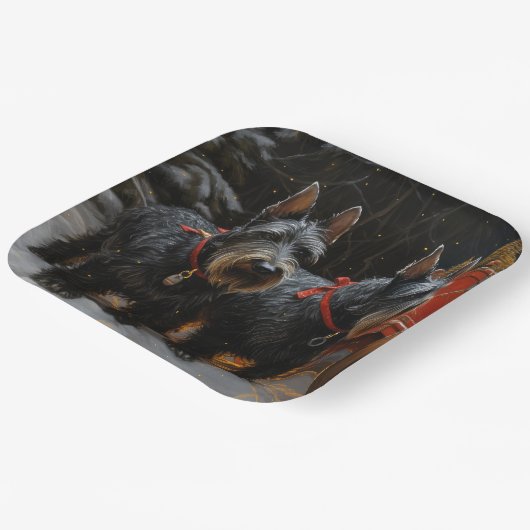 Schotse Terriër Snowy Sleigh Kerst Decor Papieren Bordje (Gebogen)